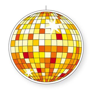 Seventies eighties disco thema hangende discobol decoratie geel 28 cm