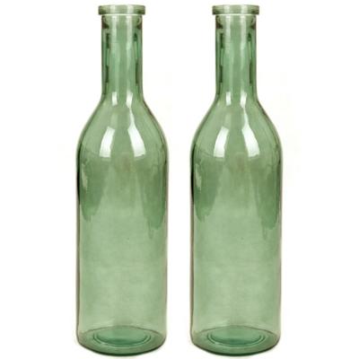 Flesvaas groot - Set van 2x stuks - Rioja - groen - eco glas - 18 x 75 cm