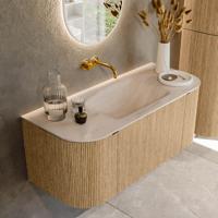 Badmeubel Mondiaz Kurve-Dlux | 110 cm | Meubelkleur Oak | Wastafelkleur Meli | Solid surface | Wasbak midden spoelbak | Zonder kraangat(en)