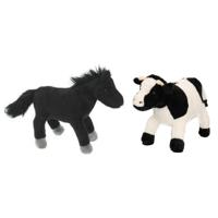 Pluche knuffel boerderijdieren set Koe en Paard van 20 cm - thumbnail