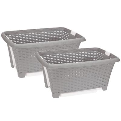 Bathroom solutions wasmand op poten - 2x stuks - grijs - 38 liter - 39 x 59 x 29 cm - Wasgoedmanden