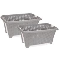 Bathroom solutions wasmand op poten - 2x stuks - grijs - 38 liter - 39 x 59 x 29 cm - Wasgoedmanden