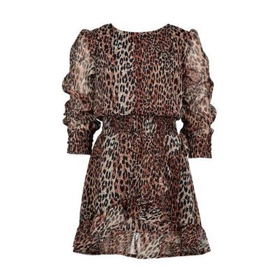 Vingino semi-transparante jurk Penikah met panterprint en ruches bruin/zwart Vingino semi-transparante jurk Penikah met panterprint en ruches bruin/zwart