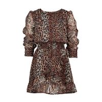 Vingino semi-transparante jurk Penikah met panterprint en ruches bruin/zwart - thumbnail