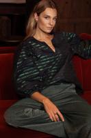 Xara sparkle stripe blouse - dark blue/bottle green - 13332