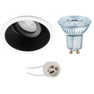 LED Spot Set - LEDVANCE Parathom PAR16 927 36D - Pragmi Zano Pro - GU10 Fitting - Dimbaar - Inbouw Rond - Mat Zwart/Wit - 3.7W - Warm Wit 2700K - Kantelbaar - Ø93mm