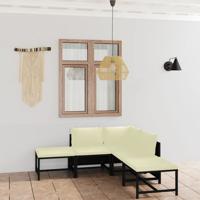 6-delige Loungeset met kussens poly rattan zwart