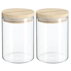 2x stuks voorraadbussen/voorraadpotten 0,6L glas met houten deksel