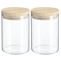 2x stuks voorraadbussen/voorraadpotten 0,6L glas met houten deksel - thumbnail