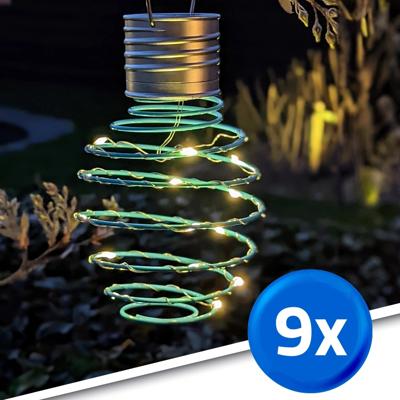 Solar led hanglamp fiesta blue op zonne energie - set van 9