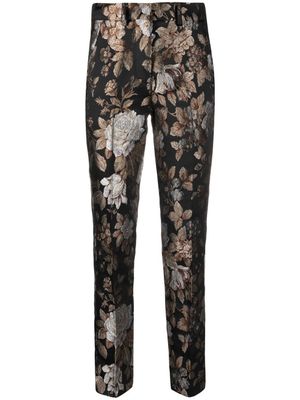 Roberto Cavalli pantalon skinny à fleurs brodées - Marron