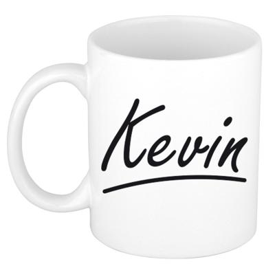 Kevin Naam koffiemok - beker - met sierlijke letters - wit - 300 ml - Cadeau - Heren Kevin Naam koffiemok - beker - met sierlijke letters - wit - 300 ml - Cadeau - Heren