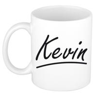 Kevin Naam koffiemok - beker - met sierlijke letters - wit - 300 ml - Cadeau - Heren