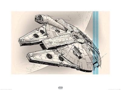 Kunstdruk Star Wars Episode VII Millennium Falcon Pencil Art 80x60cm