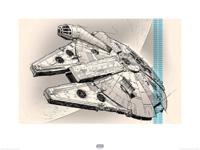 Kunstdruk Star Wars Episode VII Millennium Falcon Pencil Art 80x60cm