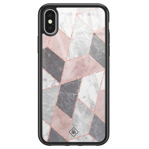 iPhone X/XS glazen hardcase - Stone grid