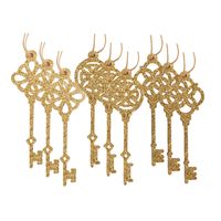 9x stuks sleutels kersthangers glitter goud van hout 10,5 cm kerstornamenten - thumbnail