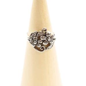 Zilveren Ring Mt.7/55 met Twee Bloemen Dakini Materiaal