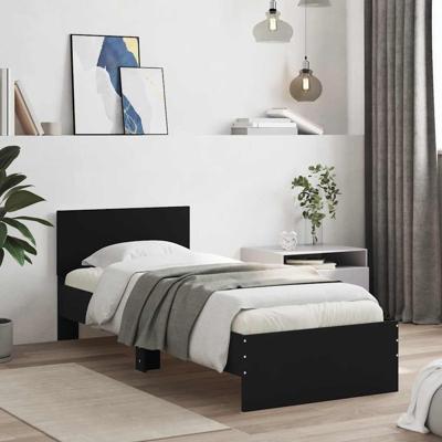 Bedframe met hoofdbord bewerkt hout zwart 75x190 cm