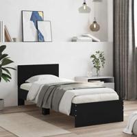 Bedframe met hoofdbord bewerkt hout zwart 75x190 cm