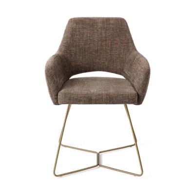 Jesper Home Yanai eetkamerstoel Checked Chestnut beehive gold