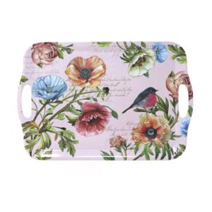 Dienblad/serveer tray - bloemenmotief - roze - kunststof - 42 x 29 cm