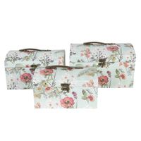 Clayre & Eef Decoratie koffer Set van 3 26x18x16/24x16x14/22x14x12 cm Groen Karton Rechthoek Bloemen Opbergkoffer Groen