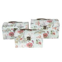 Clayre & Eef Decoratie koffer Set van 3 26x18x16/24x16x14/22x14x12 cm Groen Karton Rechthoek Bloemen Opbergkoffer - thumbnail