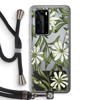 Wit bloemenpatroon: Huawei P40 Pro Transparant Hoesje met koord