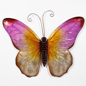 Anna's Collection Muurvlinder - roze - 32 x 24 cm - metaal - tuindecoratie   -