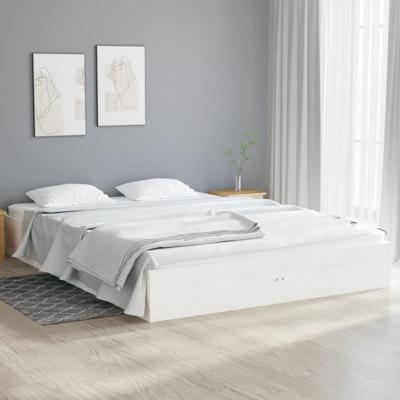 Bedframe massief hout wit 135x190 cm