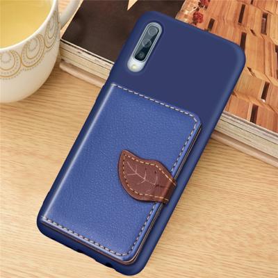 Litchi patroon kaart tas portemonnee beugel + TPU telefoon geval met kaartsleuf portemonnee beugel functie voor Samsung A70 (blauw)