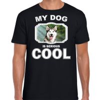 Siberische huskys honden t-shirt my dog is serious cool zwart voor heren Siberische huskys honden t-shirt my dog is serious cool zwart voor heren