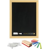 Schoolbord/krijtbord 30 x 40 cm met krijtjes wit en kleur   - - thumbnail