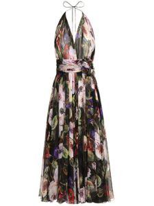 Dolce & Gabbana floral-print silk midi dress - Noir