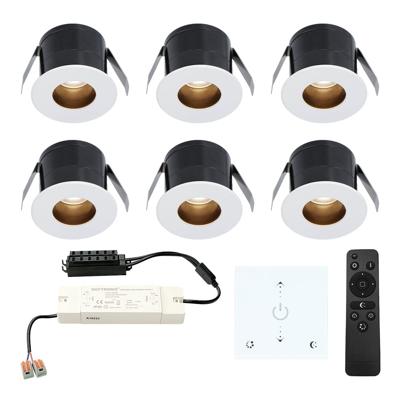 Set van 6 Olivia LED Mini Inbouwspots met Trafo en Muurdimmer - 12 Volt 3 Watt 150 lumen - Dimbaar - Verzonken - Plat 36mm - 2700K - IP44 waterdicht - Wit