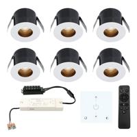 Set van 6 Olivia LED Mini Inbouwspots met Trafo en Muurdimmer - 12 Volt 3 Watt 150 lumen - Dimbaar - Verzonken - Plat 36mm - 2700K - IP44 waterdicht - Wit