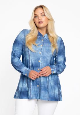 Yoek A-lijn blouse FRAYED | Blauw | Maat 54/56