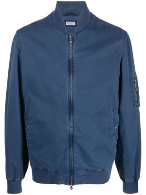 Brunello Cucinelli veste bomber à fermeture zippée - Bleu
