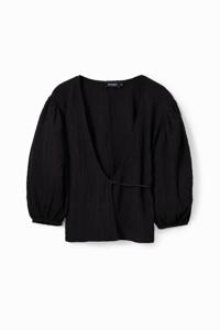 Omslagblouse met structuur - BLACK - M