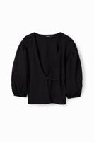 Omslagblouse met structuur - BLACK - XL - thumbnail