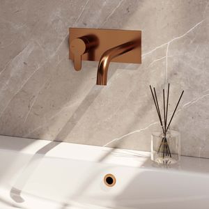 Brauer Copper Edition ColdStart wastafelkraan inbouw gebogen uitloop met achterplaat model D2 koper geborsteld PVD