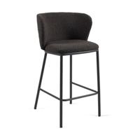 Kave Home Ciselia barkruk H65 bouclé Zwart poot zwart