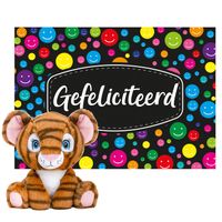 Keel toys - Cadeaukaart Gefeliciteerd met knuffeldier tijger 25 cm - Knuffeldier - thumbnail