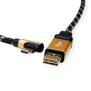 ROLINE GOLD USB 2.0 Kabel, USB A Male reversible - USB C 90° Male, 0,8 m