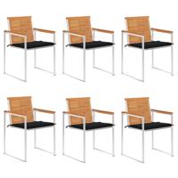 Tuinstoelen 6 st met kussens massief acaciahout
