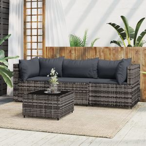 4-delige Loungeset met kussens poly rattan grijs