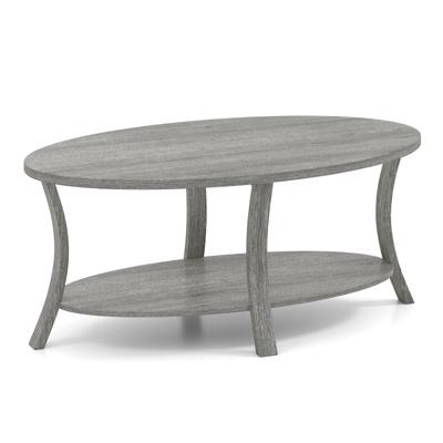 Ovale Salontafel met Opbergruimte Woonkamer Tafel 2-laags Bijzettafel Salontafel Koffietafel Grijs
