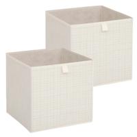 Opbergbox kastmand - 2x - beige/tweed - 31 x 31 x 31 cm - opbergers