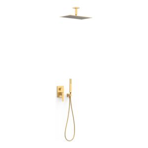 Regendouche set Tres Slim | Inbouw | Mengkraan | 2-weg | Vierkant | 24k Goud mat